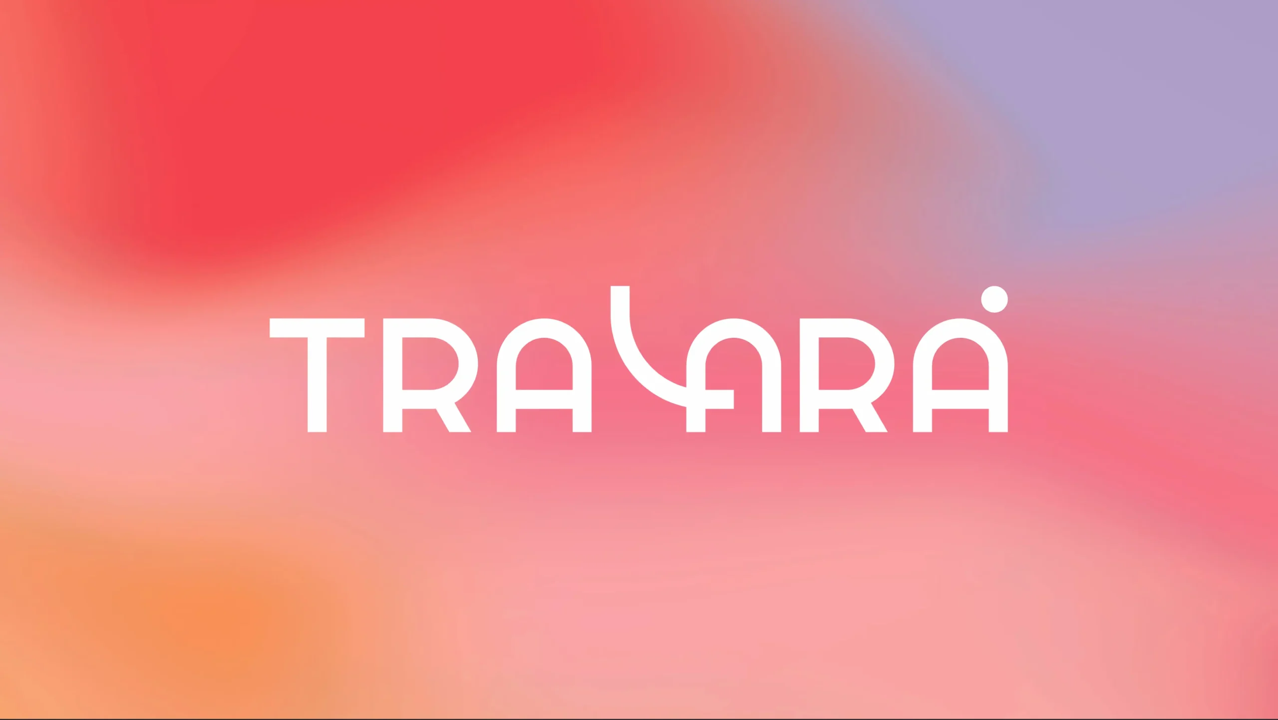 Logotipo de Tralará en blanco sobre fondo degradado en tonos rosas y lilas